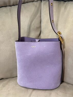 Coach Lavender Suede Shoulder Bucket Bag with Gold Hardware